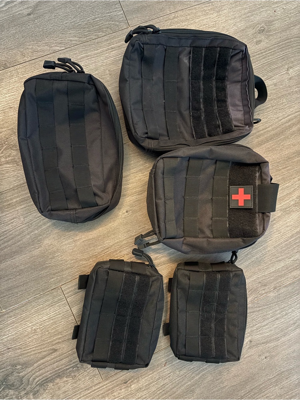 Modular Black Tactical MOLLE Pouches - 5 Pack